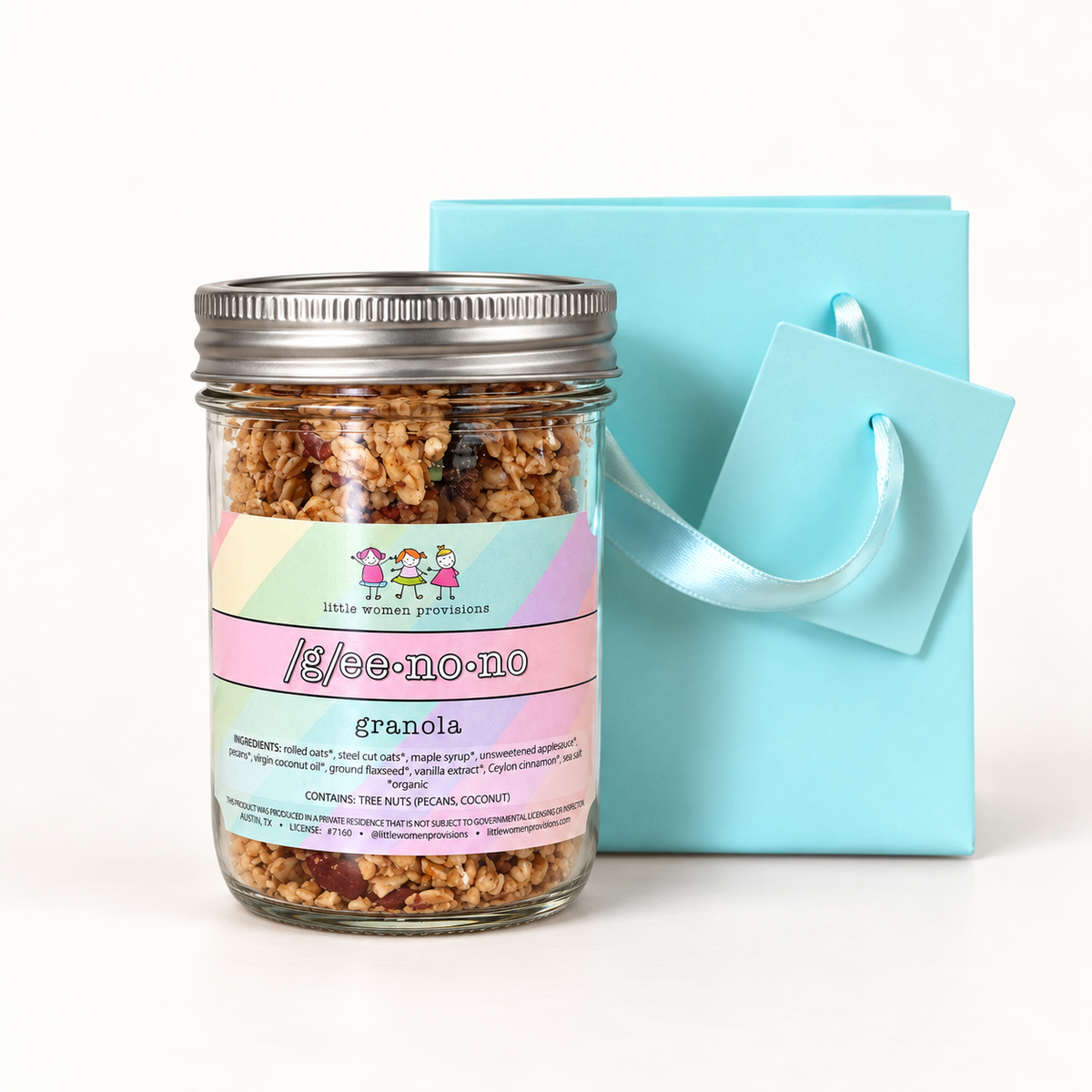 Geenono 8oz mini jar with an aqua pastel gift bag